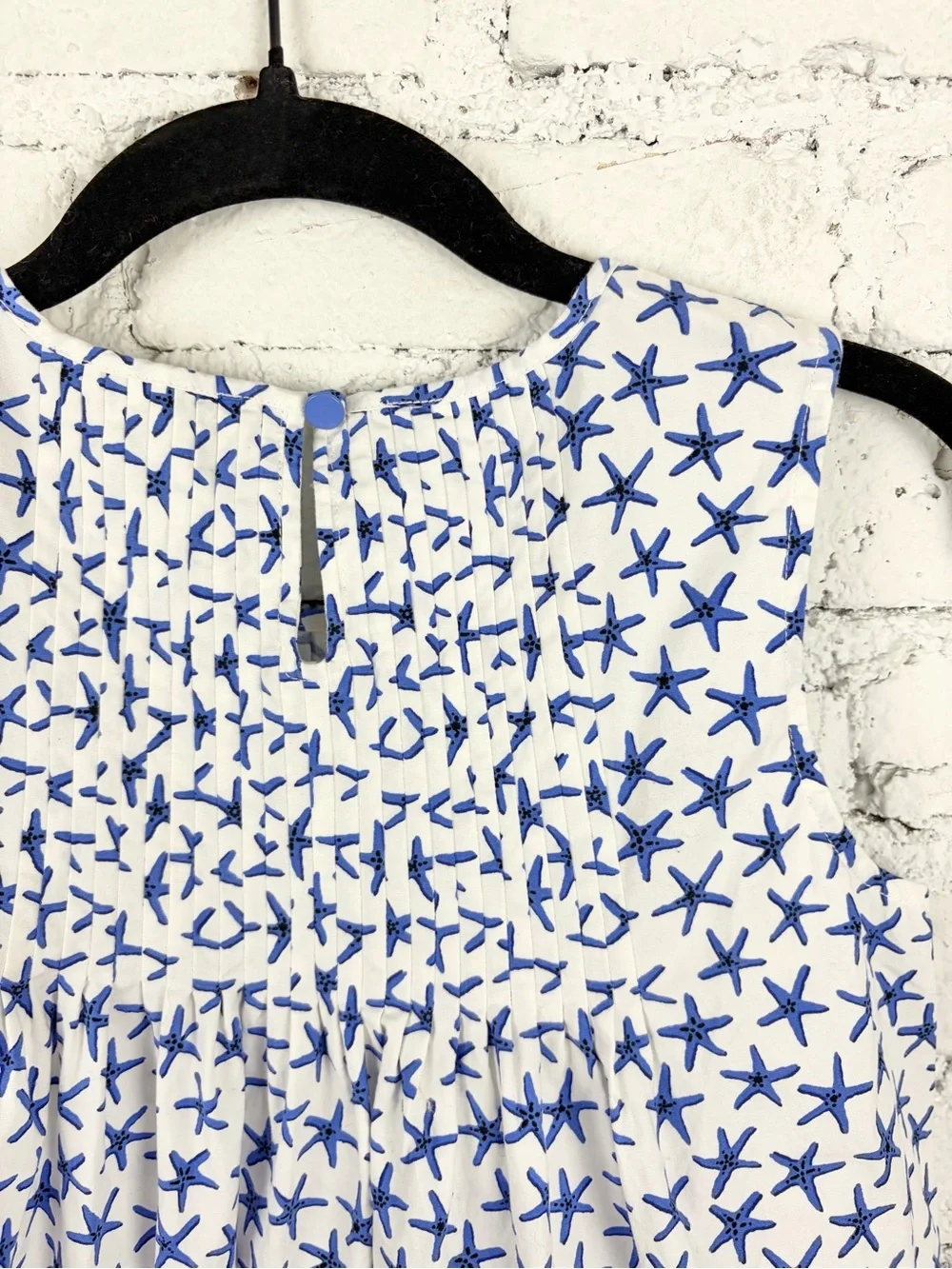 Kate Spade Broome Street White Blue Starfish Cotton Sleeveless Pleated Top S